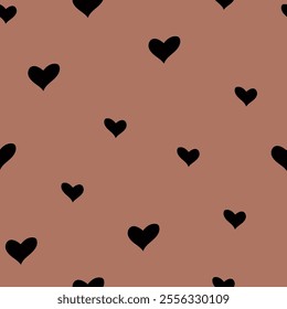 pattern with black hearts on a mocha background