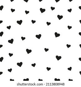 Patrón con corazones negros sobre fondo blanco. Gráficos vectoriales de estilo plano
