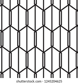 Pattern black hexagons and lines on white background.