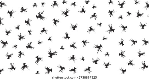 A pattern of black ink splatters on a white background, creating a dynamic and abstract visual effect.
