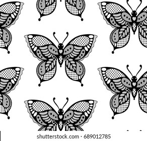 A pattern with black lace butterflies. Suitable for curtains, wallpaper, fabric, wrapping paper.
