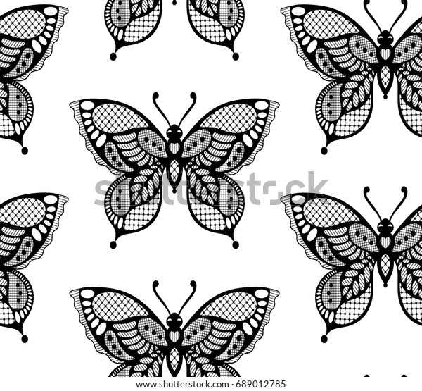 Pattern Black Lace Butterflies Suitable Curtains Stock Vector