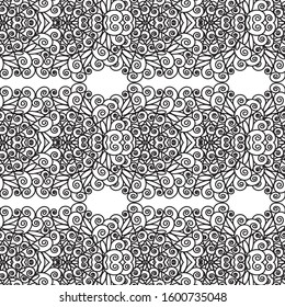 Pattern of black lace lace. Horizontal contour patterns on a white background. Seamless pattern for different surfaces.