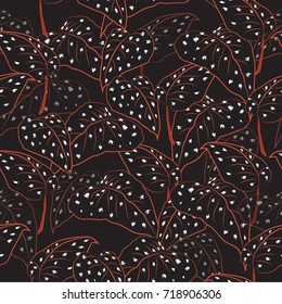 pattern with black  leaf and neon line on black background. Organic ornament. hand drawing graphic which can be used as wallpaper