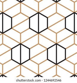 Pattern black and light brown hexagon and lines on white background.