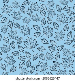 pattern of black maple and autumn leaves on a blue background