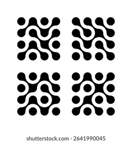 Pattern of black metaballs isolated on white background. Modern geometric shapes of liquid connected drops. Vector illustration.