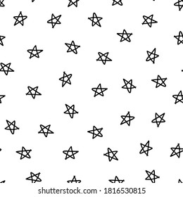 Pattern from black outlines of stars on a white background.