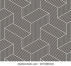 Pattern with black parallel lines on light background. Stylish 3d monochrome geometric texture to use as a tiles or rapport for abstract seamless background.