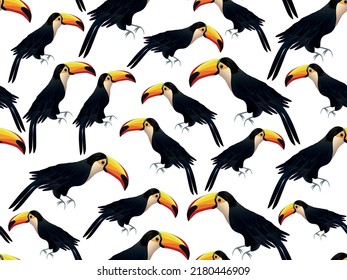 Pattern of black parrot on a white background. Vector illustration.