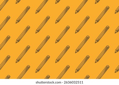 Pattern of black pencils on a yellow background, great for stationery branding, educational materials, school supplies ads, and office themed designs.