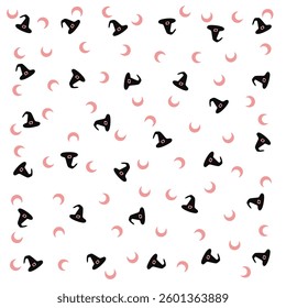 a pattern of black and pink witches and crescents