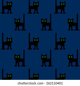 Pattern with black pixel cat.