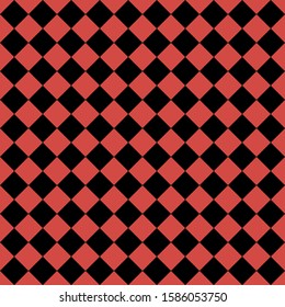 Pattern of black and red rhombuses. Diagonal checkered background. Diagonal Chess pattern. Argyle plaid. Seamless fabric texture. Vector illustration