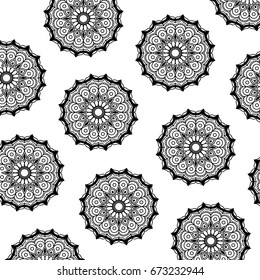 pattern of black silhouette abstract flower mandala vintage decorative ornament vector illustration