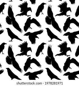 pattern with black silhouette raven
