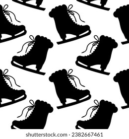 Pattern of black skates on white background. Cartoon of ice skates pattern
