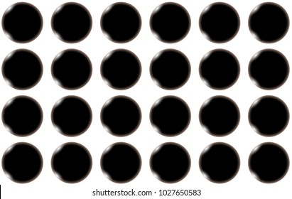 Pattern of black smooth bulging bulky abstract shiny beautiful balls, circles with glare of light on a white background. Vector seamless illustration