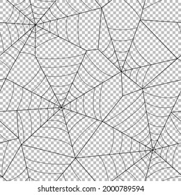 
Pattern with black spider web on transparent background. Vector design for the decoration of cards, packages, posters, banners for the holiday Halloween.