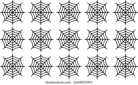 Pattern of black spiderwebs on a white background silhouette
