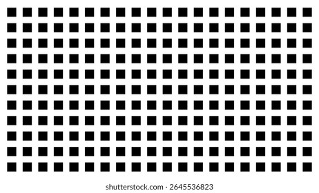 Padrão de quadrados pretos uniformemente distribuídos em uma grade sobre fundo branco, ilustração gráfica. conceito de design geométrico, papel de parede, arte moderna abstrata.