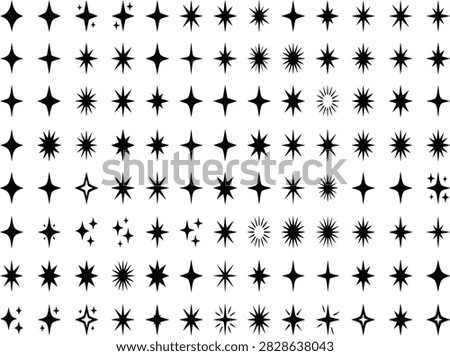 Pattern of black star, plus sign, and sparkle shapes arranged in a repeating grid design