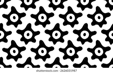 a Pattern of black star-like shapes on a white background. Ethnic abstract geometric folklore ornaments patterns. Antique Damask tribal with Aztec style. Design for textile, wallpaper, carpet, cloth
