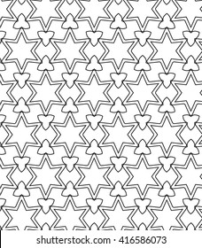 pattern with black stars on a white background. Vector illustration.