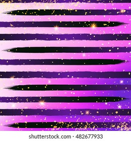 Pattern of black stripes on abstract violet background. Hand drawn vector stripes. Background for invitation card. 
