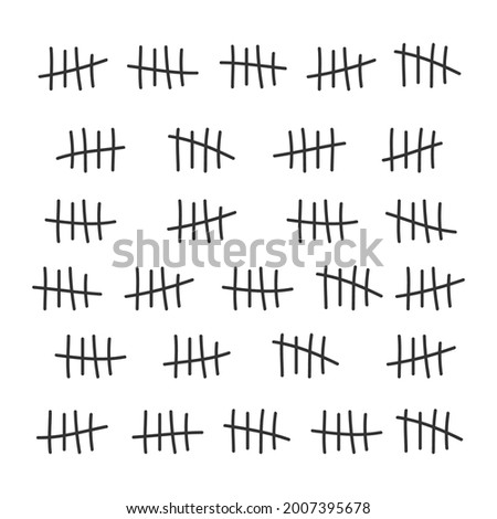 A pattern of black tally mark on a white background. Flat vector illustration.