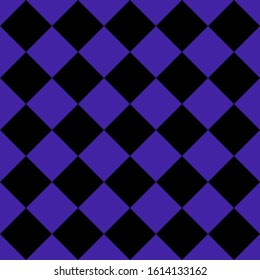 Pattern of black and violet rhombuses. Diagonal checkered background. Diagonal Chess pattern. Argyle plaid. Seamless fabric texture. Vector illustration