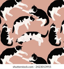 Pattern with a black and white cat. Vector illustration. For print.