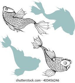 Pattern with black and white Chinese carps. Vector isolated  illustrations.