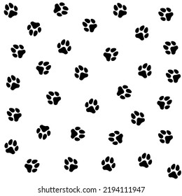 Pattern in black and white with dog paws. Silhouette of black dog paws. The print is suitable for clothing, children's clothing, bedding, icons, stickers.