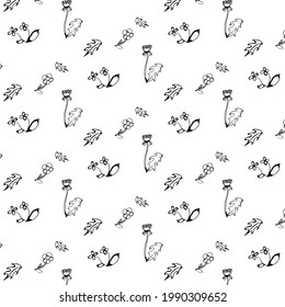 The pattern is black and white with flowers . Dudal style .