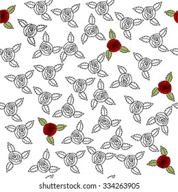 pattern of black and white flowers and a few color