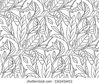 Pattern black and white leaves tea