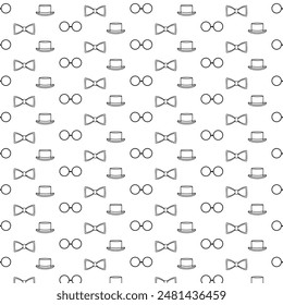 pattern. black and white. male background. glasses, hat, men's bow tie. wrapping paper. father's day labor Day. holiday