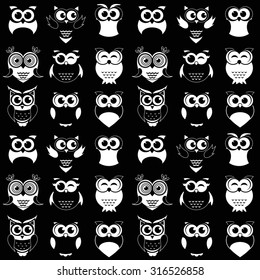 pattern with black and white owls