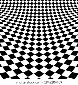 Pattern of black and white rhombuses. Diagonal checkered background.  Vector illustration of optical illusion background.