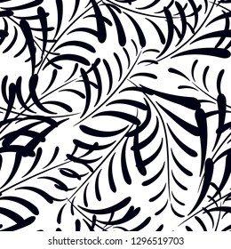Pattern black and white, seamless from branches with leaves.