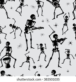 Pattern, black and white, silhouette, skeleton, a party of skeletons