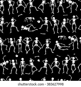 Pattern, black and white, silhouette, skeleton, a party of skeletons