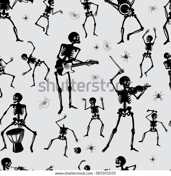 Pattern Black White Silhouette Skeleton Party Stock Vector (Royalty ...
