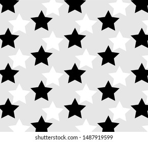 Pattern black and white stars on gray background. Patterns for stationery, packaging design, background, textiles, web textures.