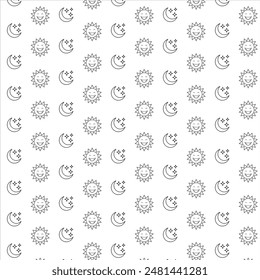 patrón. sol blanco y negro con una sonrisa. luna con estrellas. embalaje de regalo. papel de embalaje. fondo.