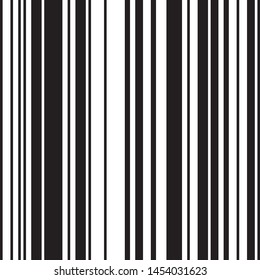 Pattern with black and white vertical lines. Vector seamless pattern. Modern stylish texture. Ratio between white and black streaks is 50%:50%.