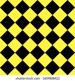 Pattern of black and yellow rhombuses. Diagonal checkered background. Diagonal Chess pattern. Argyle plaid. Seamless fabric texture. Vector illustration