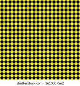 Pattern of black and yellow rhombuses. Diagonal checkered background. Diagonal Chess pattern. Argyle plaid. Seamless fabric texture. Vector illustration