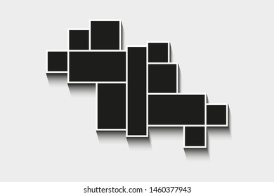 Pattern blank photo collage for modern business idea. Retro style geometric rectangle, square image frames for picture montage. Vector mosaic clean frame for card, poster, print, banner, album.